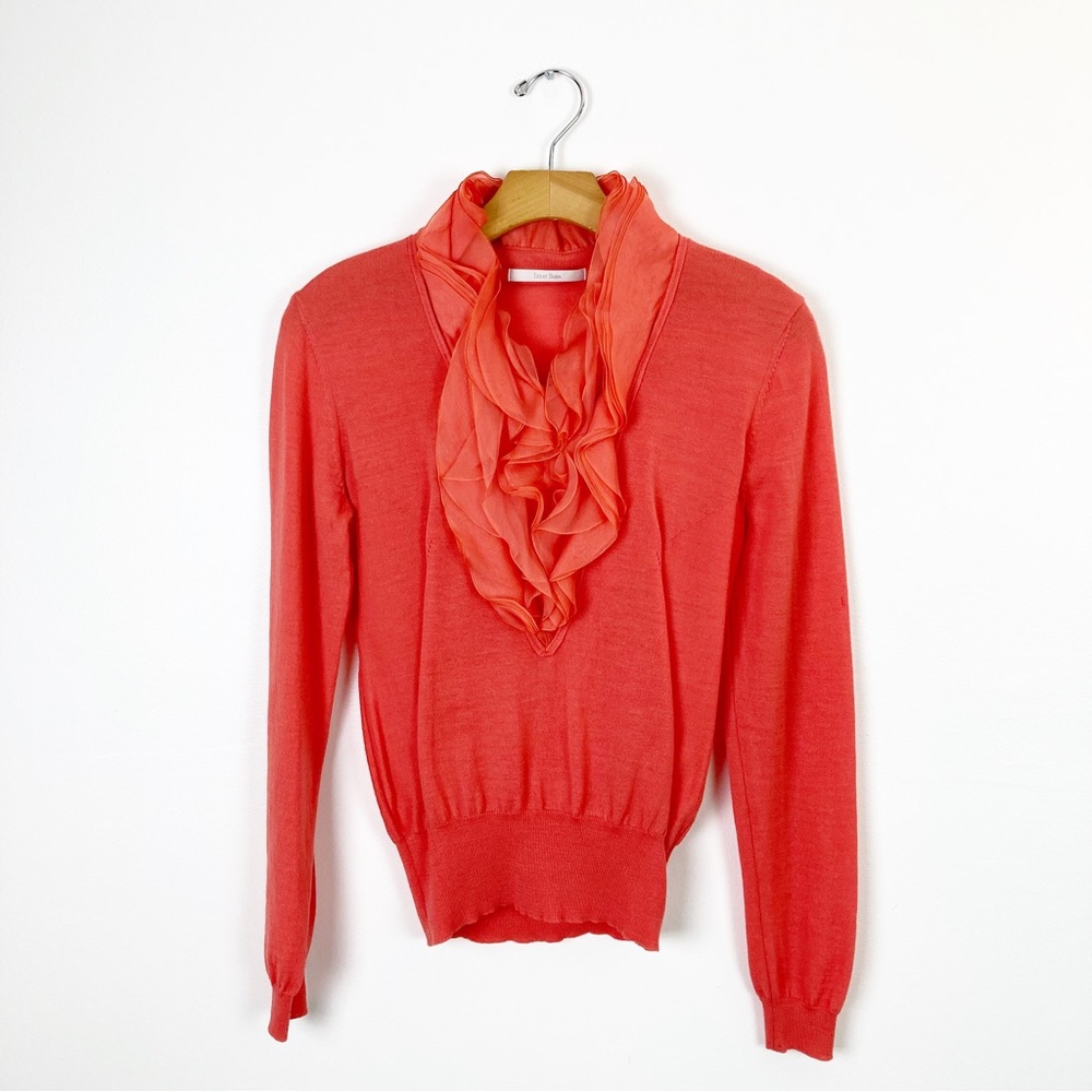Izzat Baba Orange Ruffle Slim Fit Sweater XS